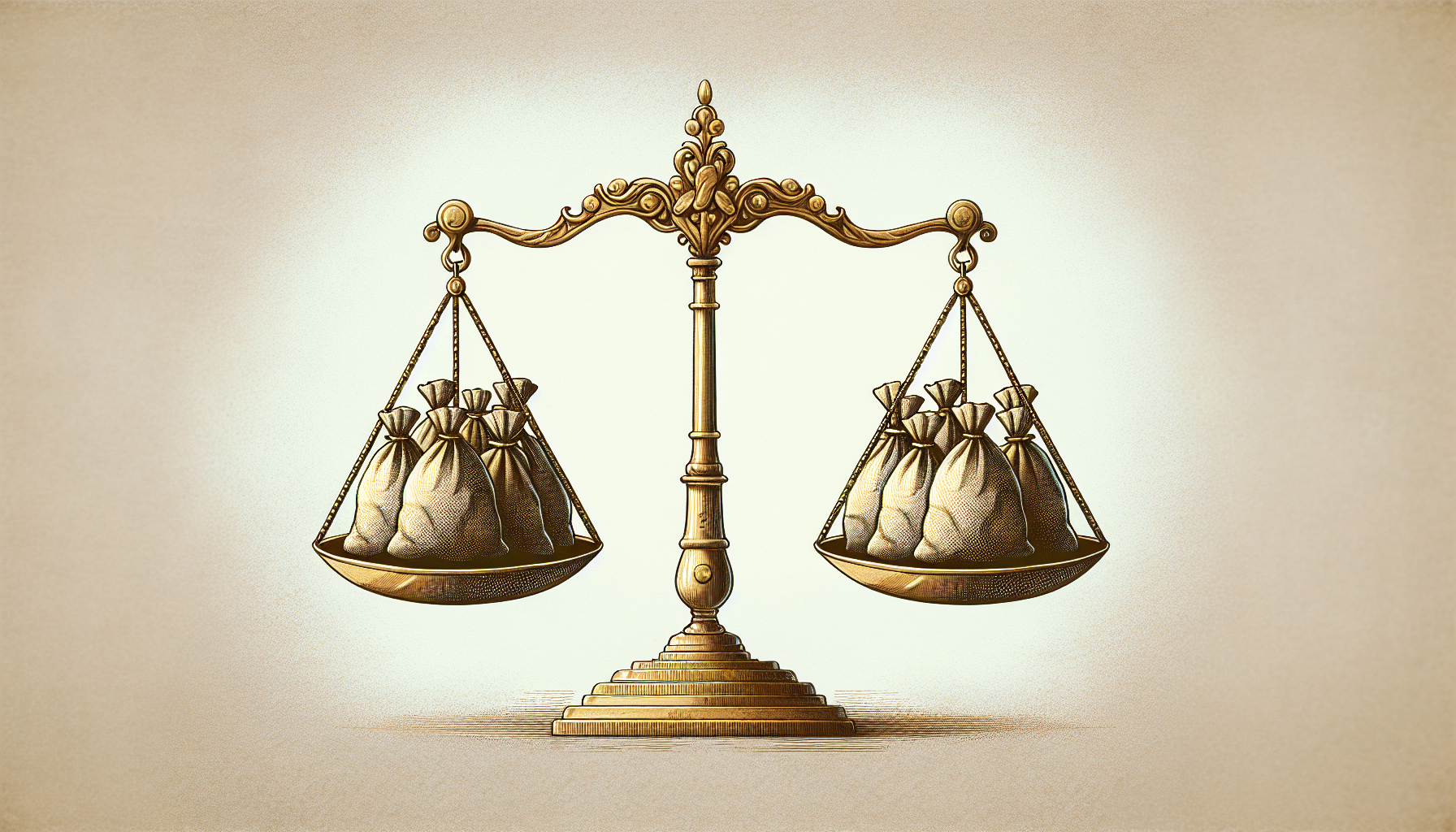 Illustration of a scale with money bags on either side