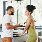 Couple arguing, gaslighting wife