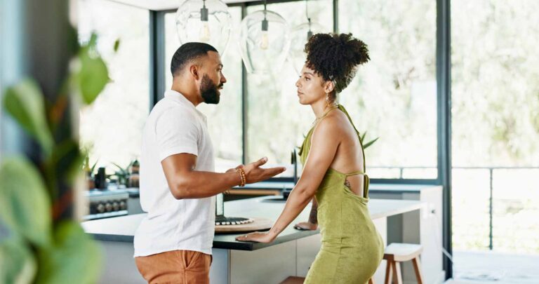 Couple arguing, gaslighting wife