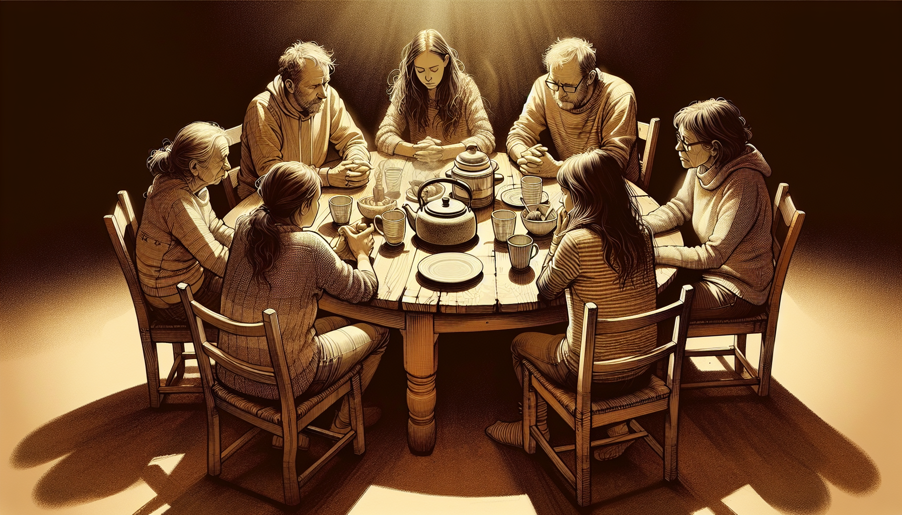 A family discussing initial separation plans in a thoughtful manner.