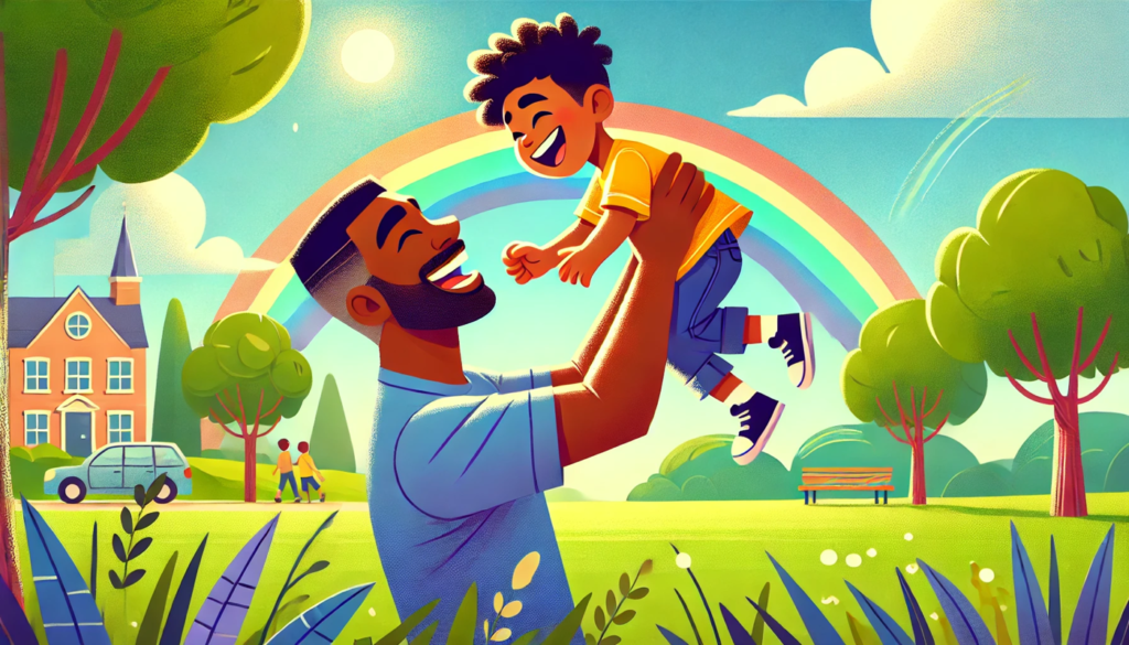 Establishing Paternity Cartoon of a Father playing with his child in a fun park