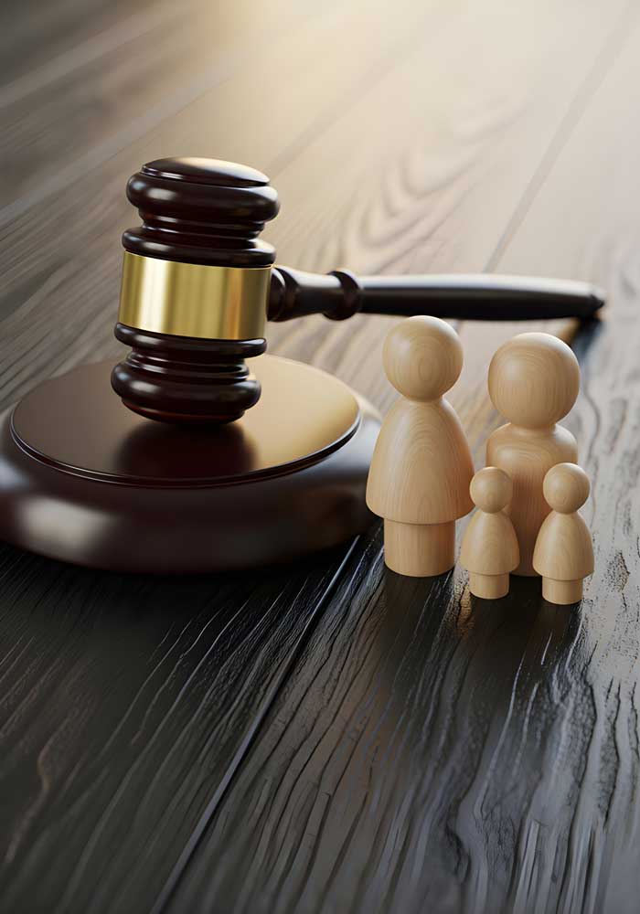 law gavel with wood family figures