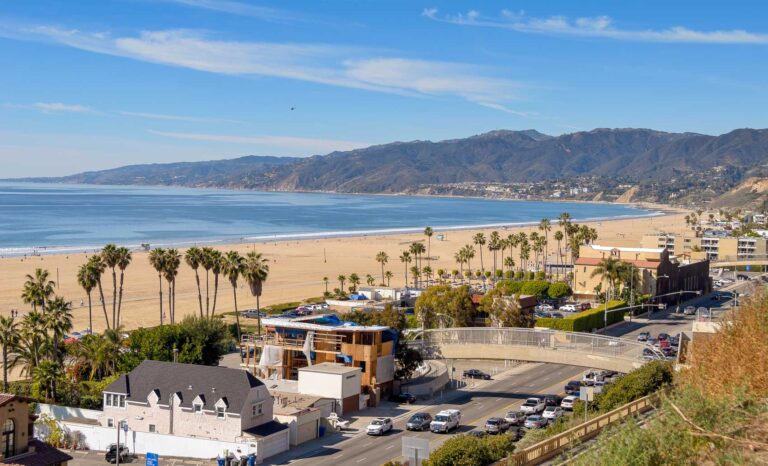 aerial view of santa monica pier